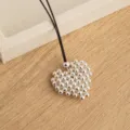 Collana con ciondolo a cuore argento minimalista coreano con cordino nero lungo. - Stile Cuore Sfera di Metallo