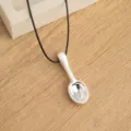 Collana con ciondolo a cucchiaio in argento opaco minimalista con cordino nero gioielli donna - Stile Cucchiaio Spazzolato Argento Opaco