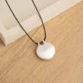 Collana con ciondolo argento opaco minimalista con cordino in pelle nera catena maglione - Stile Borsa Rotonda Argento Spazzolato