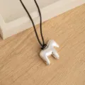 Collana con pendente a cavallo argento minimalista con cordino nero gioiello lungo - Stile Cavallo Argento Spazzolato