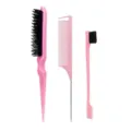 Pink hair styling comb set with teasing brush and rat tail comb - Pink 3-Piece Set