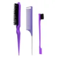 Three-piece purple hair styling comb and brush set with tail comb - Purple 3-Piece Set