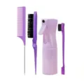 Complete purple hair styling set featuring fine tooth comb, brush, and continuous spray bottle - Purple 4-Piece Set