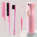Professional 6-piece pink hair styling tool set with continuous spray bottle and combs - Pink 6-Piece Set