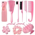 Pink 9-piece hairdressing tool set with spray bottle, combs, and hair accessories - Pink 11-Piece Set