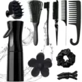 Professional 10-piece black hair styling tool set with spray bottle and comb variants - Black 11-Piece Set