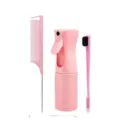 Pink hair styling kit with continuous spray bottle, tail comb and edge brush tool set - Water Bottle Pink 3-Piece Set