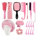 All-in-one pink hair styling set including detangling brush spray bottle and hair accessories - Pink 18-Piece Set