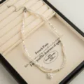 Exquisite double layer pearl and silver bead necklace with smiling star pendant for women. - Wrapped Pearl Star & Smiley Face Necklaces