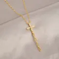 Gold-plated zircon cross pendant necklace, elegant stackable collarbone chain for women. - Star Burst Tassel Necklace
