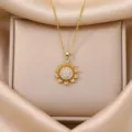 Close-up detail of the elegant sunflower pendant necklace with sparkling zircon and satin box. - Gold Sunflower (X0561-2)