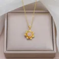 Detail shot of the exquisite sunflower pendant necklace featuring sparkling pink zircon stones. - Pink Gem Sunflower (X0561-1)