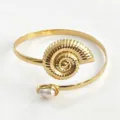 Goudkleurige schelp nautilus open armband met parel strand mode sieraden voor vrouwen - Goud Wit