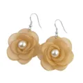 Elegant champagne camellia flower pearl hook earrings for women sweet fashion jewelry - Earrings / Brown