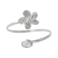 Silver Open Cuff Bracelet Metal Flower Baroque Pearl Adjustable Armlet Chic Jewelry - Arm Cuff / Silver
