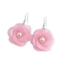 Pendientes colgantes de flor de camelia rosa perla estilo vacaciones joyas de moda mujer - Rosa