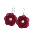 Pendientes de flor de camelia roja con perla, estilo dulce joyería de vacaciones. - Rojo