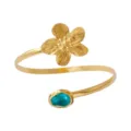 Gold open adjustable flower arm cuff bracelet with a unique baroque pearl for women - Green Pearl Bangle / Gold