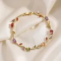Colorful zircon branch bracelet for women, elegant sparkling crystal floral jewelry piece. - Colorful Main Stone Branch Gold (TS0479)