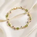 Elegant gold branch bracelet with green and purple zircon stones, ins style fashion jewelry. - Green Purple Rhinestone Gold (TS0467)