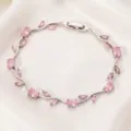 Silver pink zircon branch bracelet for women, sparkling micro-inlaid crystal flower wrist jewelry. - Pink Main Stone Vine Silver (TS0478)