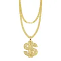 Collier pendentif symbole dollar hip-hop vue de détail, chaîne épaisse ton or impressionnante. - Collier Pendentif Signe Dollar / Or