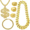 Hommes Hip Hop Collier Pendentif Dollar Or Chaîne Cubaine Bague Ensemble Bijoux - Grand Ensemble / Or