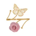 Gold metal arm cuff and curtain buckle featuring a delicate hollow butterfly and pink fabric rose flower. - Pink Gold
