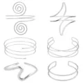 Zilverkleurige open metalen arm manchet multi-laag punk armband set dames sieraden - Stijl S33 / Set / Zilver