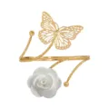 Fashion metal arm cuff curtain buckle with hollow butterfly and white rose flower. - Cream White Gold