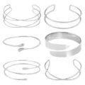 Zilveren open metalen armband en geometrische wikkelarmband modieuze sieraden set. - S67 Stijl (Zilver)