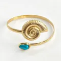Gouden schelp open manchet armband strand oceaan stijl armband met blauwe parel - Goud Groen