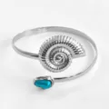 Zilveren Schelp Open Armband Manchet met Blauwe Parel Strand Oceaan Stijl Vrouwen - Zilver Groen
