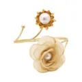 Metal curtain buckle with fabric flower pearl, golden adjustable home decor tieback - Coffee Gold