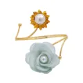 Elegant metal fabric curtain tieback with sunflower and blue rose pearl decor adjustable - Green Gold