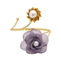 Elegant metal curtain tieback featuring a purple fabric flower and pearl sunflower decor. - Purple Gold