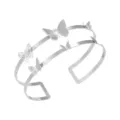 Elegante bracciale rigido aperto con doppie farfalle in metallo argentato da donna. - Bracciale Aperto Farfalla Cava 3D / Argento