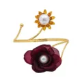 Adjustable metal curtain tieback with fabric flower and pearl decor for home decor - Red Gold