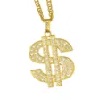 Gold hip hop dollar sign pendant necklace iced out with sparkling rhinestones for street fashion men. - Large Dollar Sign Rhinestone Necklace