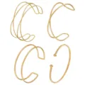 Close-up detail of geometric gold open wire cuff bangles set, minimalist metal arm ring jewelry. - S58 Four Piece Set / Gold