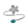 Adjustable metal flower arm cuff with baroque pearl, open-ended fashion arm bracelet for women. - Green Pearl Bangle / Silver