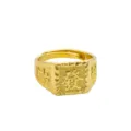Gold square signet ring with Chinese character engraving, hip hop style jewelry detail. - Fa Character Relief Square Open Ring / Gold