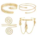 Elegantes goldfarbenes Armreif-Set mit vier verschiedenen geometrischen Blatt-Mustern. - S61 Vierteiliges Set / Gold