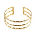Impresionante brazalete rígido de metal dorado con ondas, pulsera de brazo ajustable. - Dorado