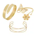 Details des goldenen Armreif-Sets, breiter offener Armreif, Schmetterling Blumen Armband. - S63 Armreif Armband Set / Gold