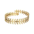 Exquisite gold leaf open cuff bracelet detail, elegant goddess laurel branch jewelry design. - A5