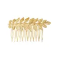 Gold leaf hair comb detail, elegant metal bridal hair accessory for wedding hairstyles. - Single-Leaf Hair Combs