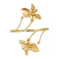 Gold flower open arm cuff bracelet adjustable metal fashion jewelry accessory for women. - Gold