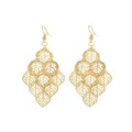 Close-up detail of golden hollow leaf dangle earrings, intricate leaf pattern design. - Multi-Layer Leaf Earrings