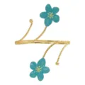Bracciale da braccio dorato con ciondoli di fiori smaltati blu regolabile da donna - Fiori Verdi